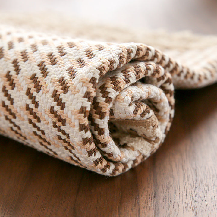 Sofa cover set made of crocheted cotton blend with armrests and seat cushions