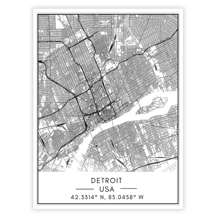 Detroit City Map - Canvas Wall Art Painting