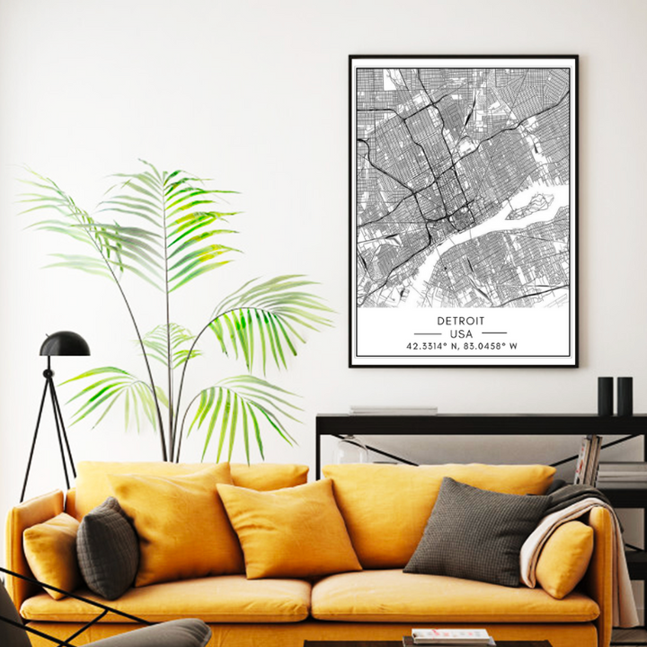 Detroit City Map - Canvas Wall Art Painting