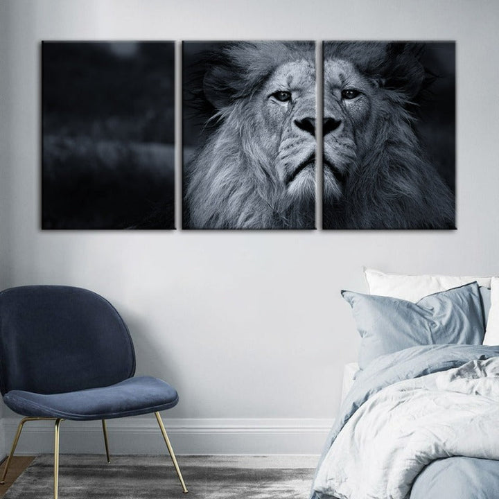 Grayscale Concerned Lion-Canvas Wall Art Painting 3 Pieces