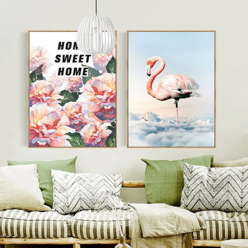 Flamingo In Landscape - Canvas Wall Art Painting