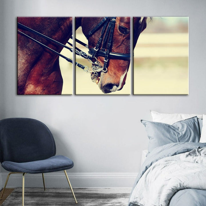 Graceful Haltered Horse-Canvas Wall Art Painting 3 Pieces