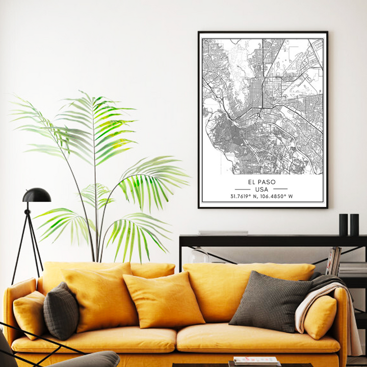 El Paso City Map - Canvas Wall Art Painting