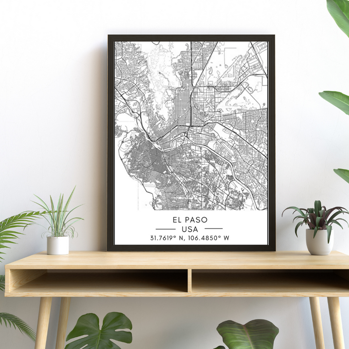 El Paso City Map - Canvas Wall Art Painting