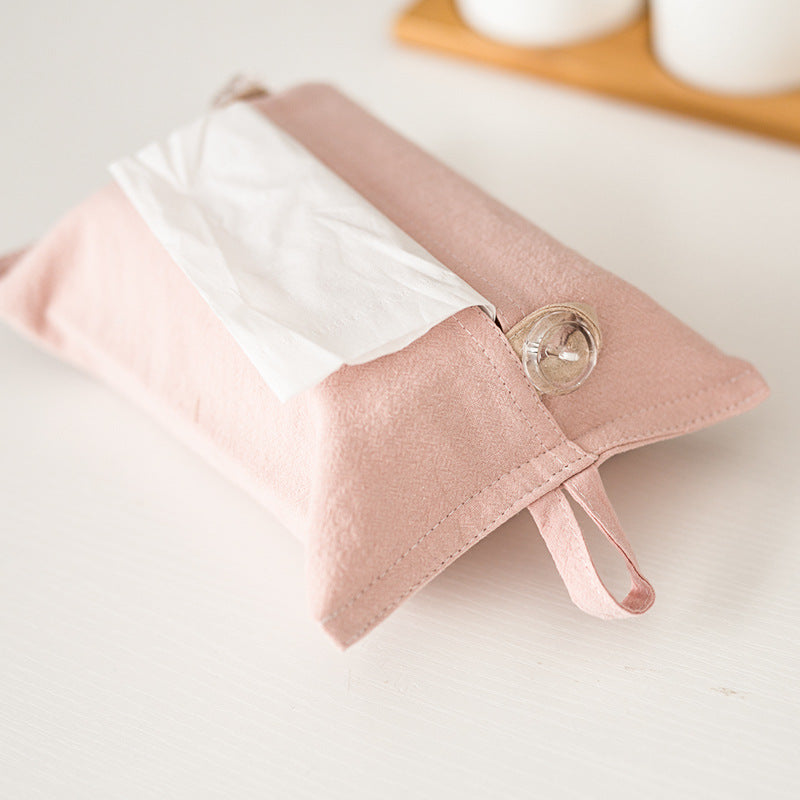 Decorative fabric tissue box cover with hanging loop