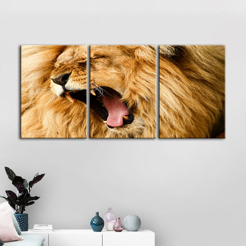 Enraged Lion's Roar-Canvas Wall Art Painting 3 Pieces