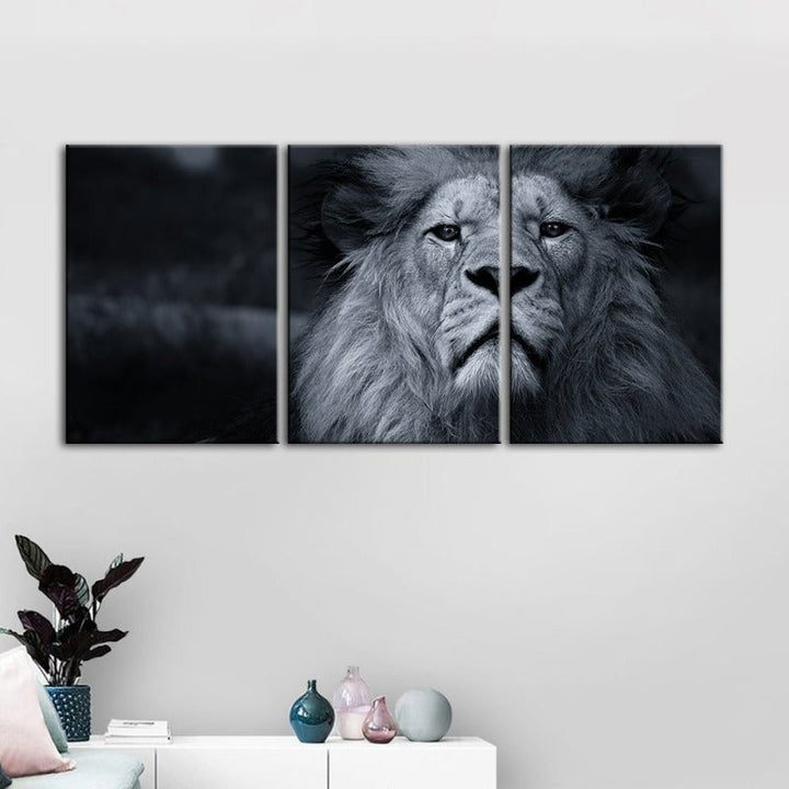 Grayscale Concerned Lion-Canvas Wall Art Painting 3 Pieces