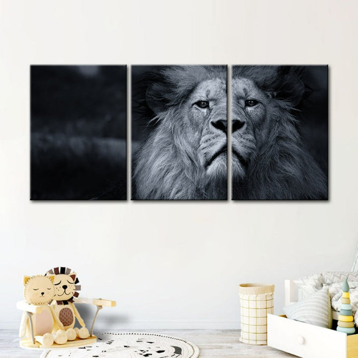 Grayscale Concerned Lion-Canvas Wall Art Painting 3 Pieces