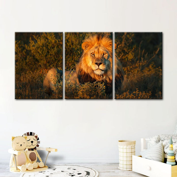 Divine Sunset Lion-Canvas Wall Art Painting 3 Pieces