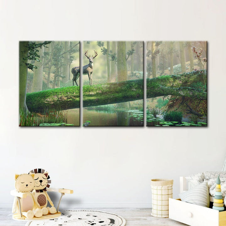 Enchanted Forest Deer-Canvas Wall Art Painting 3 Pieces
