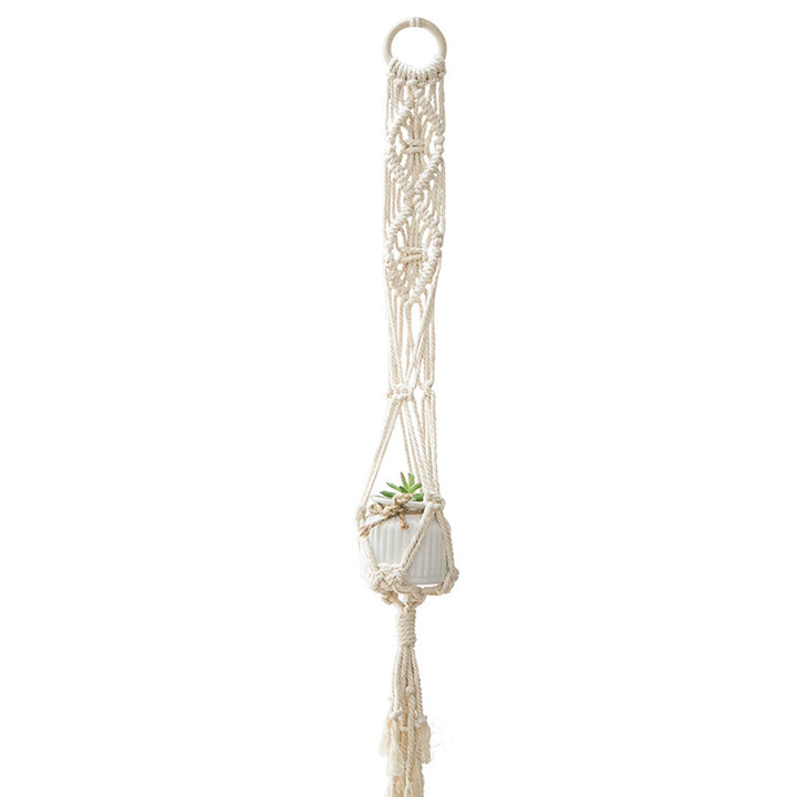 Macrame Plant Hanger Set made of cotton yarn hand-knotted with wooden ring and variable lengths