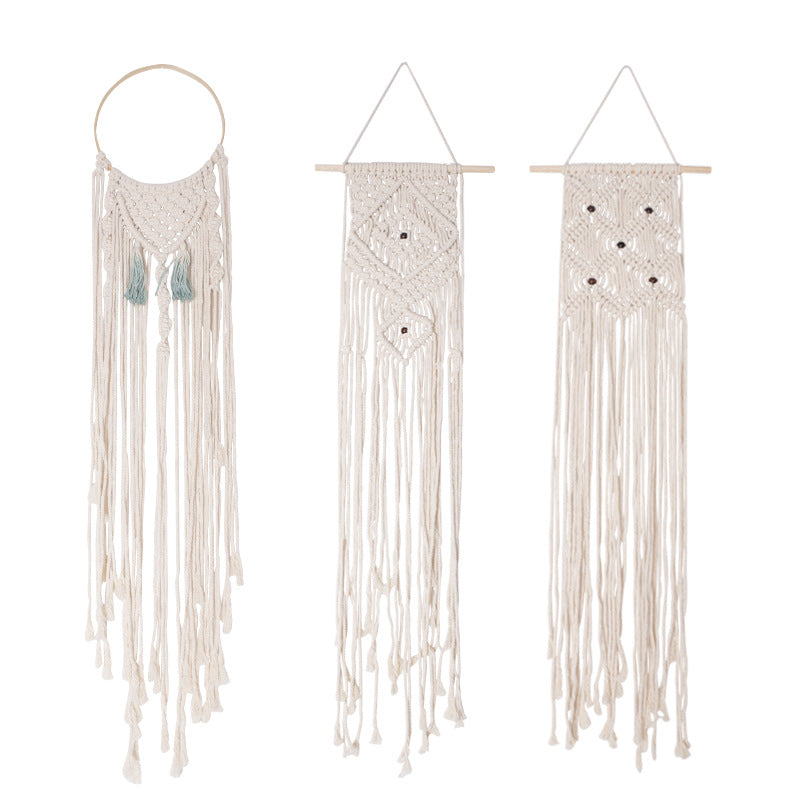 Macrame-Wall-Hanging-Set with handmade fringes and Boho-seat-cushion