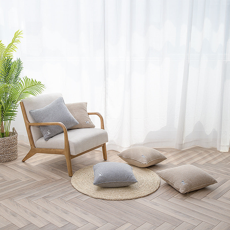 Square pillowcase set with natural linen texture and delicate embroidery design