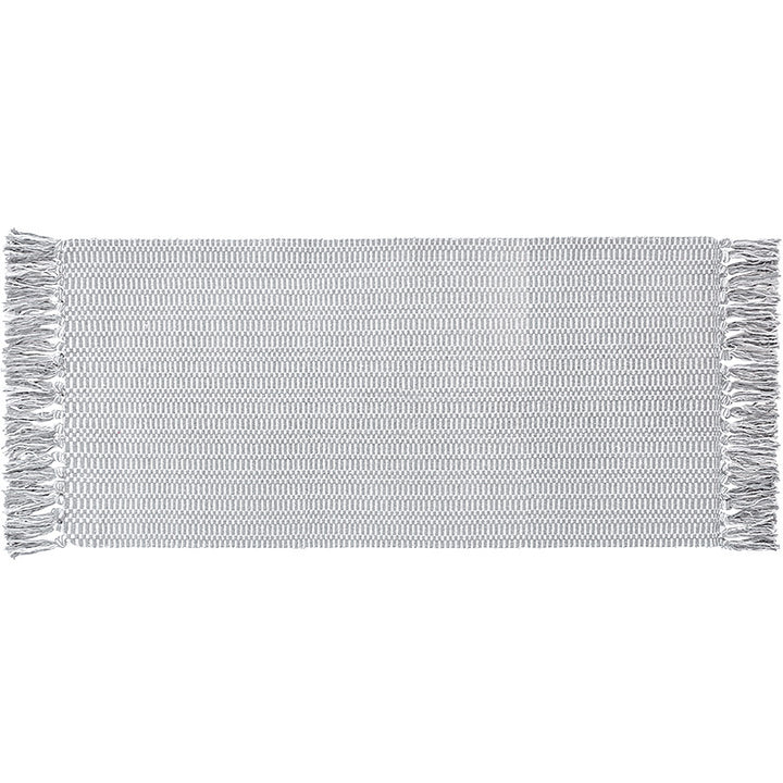 Flatwoven runner made of cotton blend with low pile and geometric check block pattern
