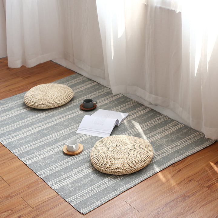 Flat-woven living room rug with fine ethnic diamond pattern and low pile