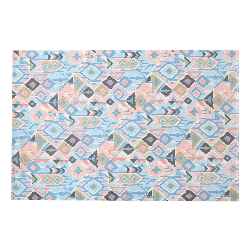 Flat-woven living room rug with fine ethnic diamond pattern and low pile
