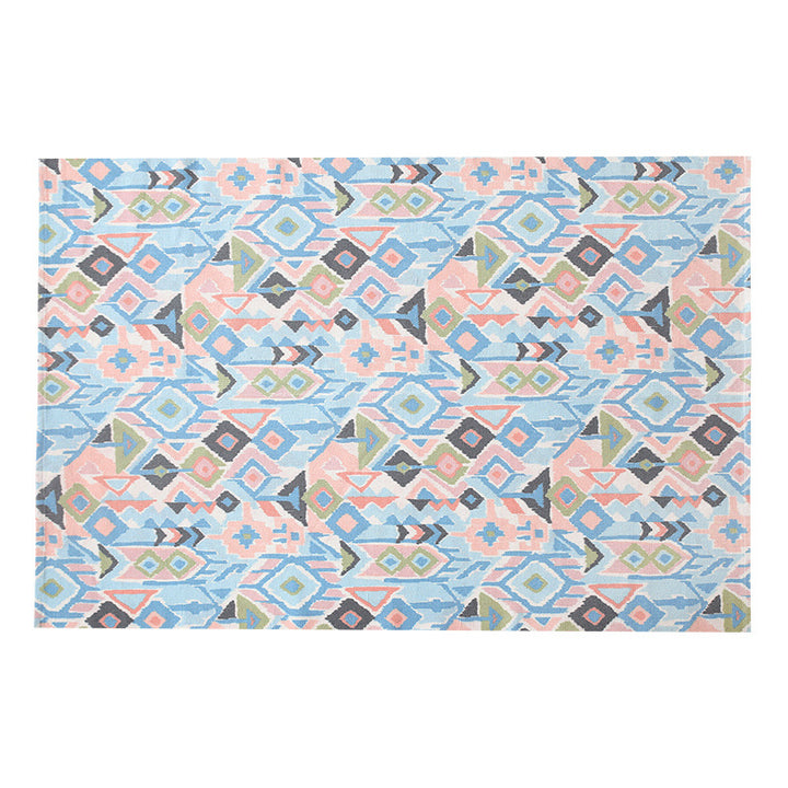 Flat-woven living room rug with fine ethnic diamond pattern and low pile