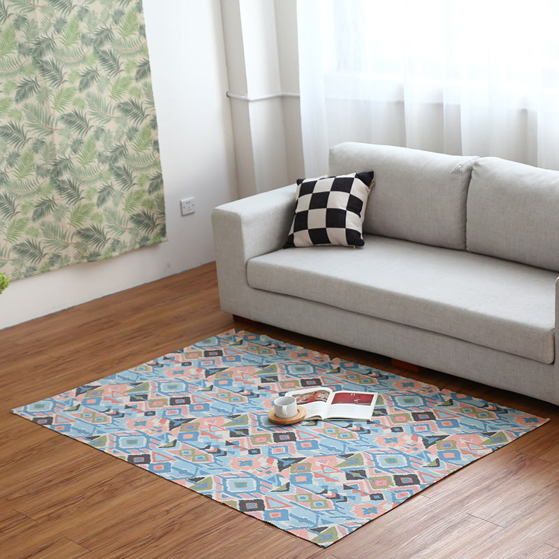 Flat-woven living room rug with fine ethnic diamond pattern and low pile