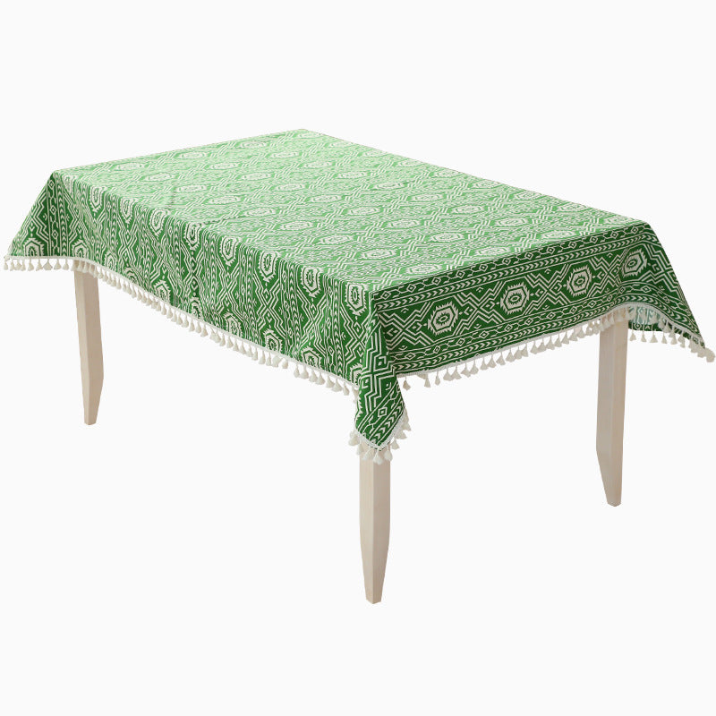 Woven cotton tablecloth in ethnic jacquard with tassel border