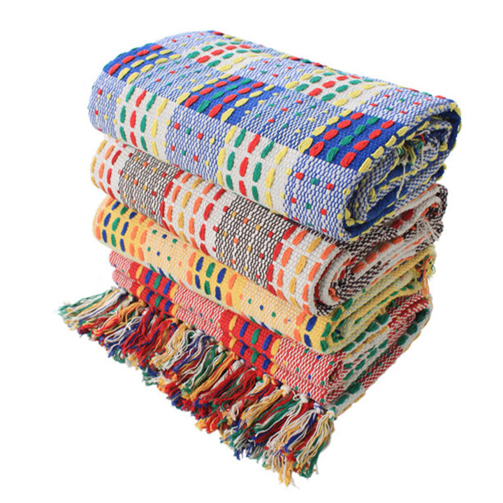 Flat-woven runner rug with check pattern and decorative border stripe