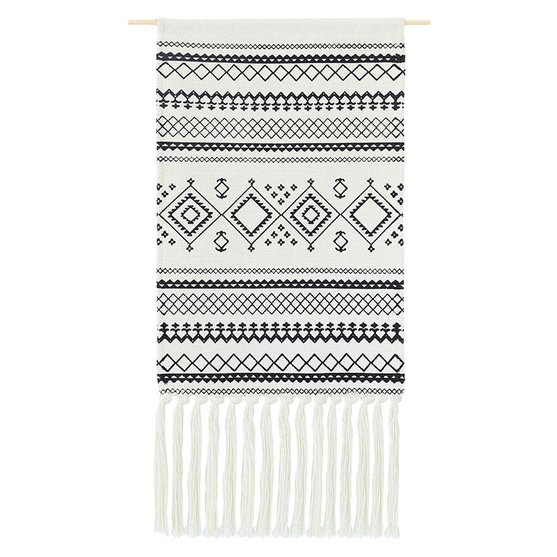 Boho-Ethno-Style tapestry set with fringes and wooden rod
