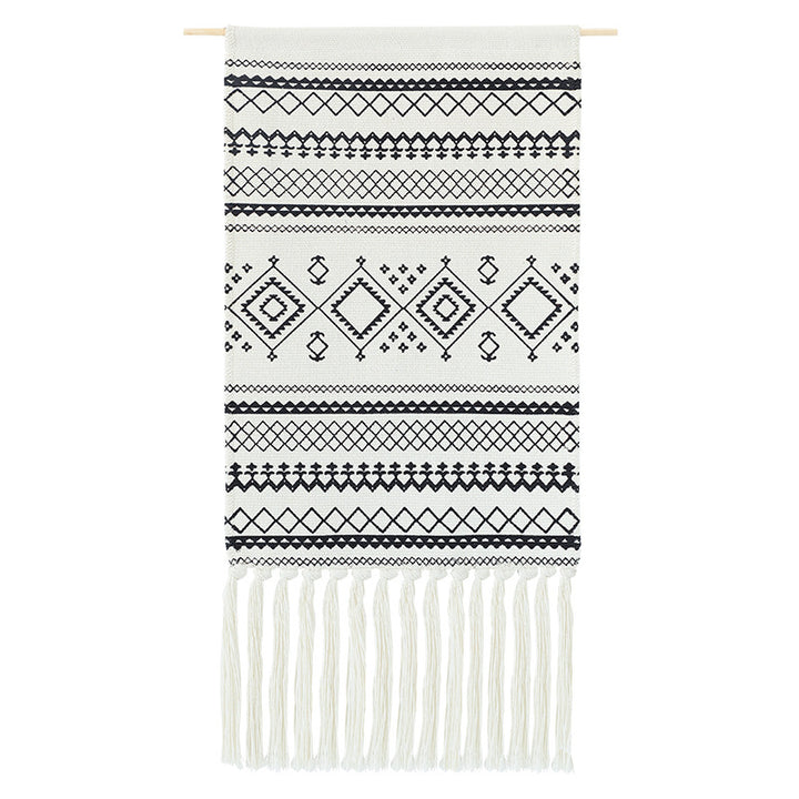 Boho-Ethno-Style tapestry set with fringes and wooden rod