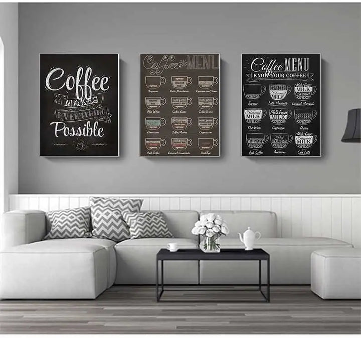 Coffee Connoisseur Wall Art Fine Art Canvas Prints Black White Coffee Menu Poster Pictures For Kitchen Diner Coffee Shop Cafe Art Decor