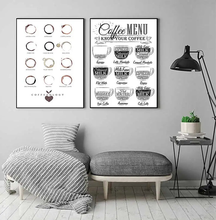 Coffee Connoisseur Wall Art Fine Art Canvas Prints Black White Coffee Menu Poster Pictures For Kitchen Diner Coffee Shop Cafe Art Decor