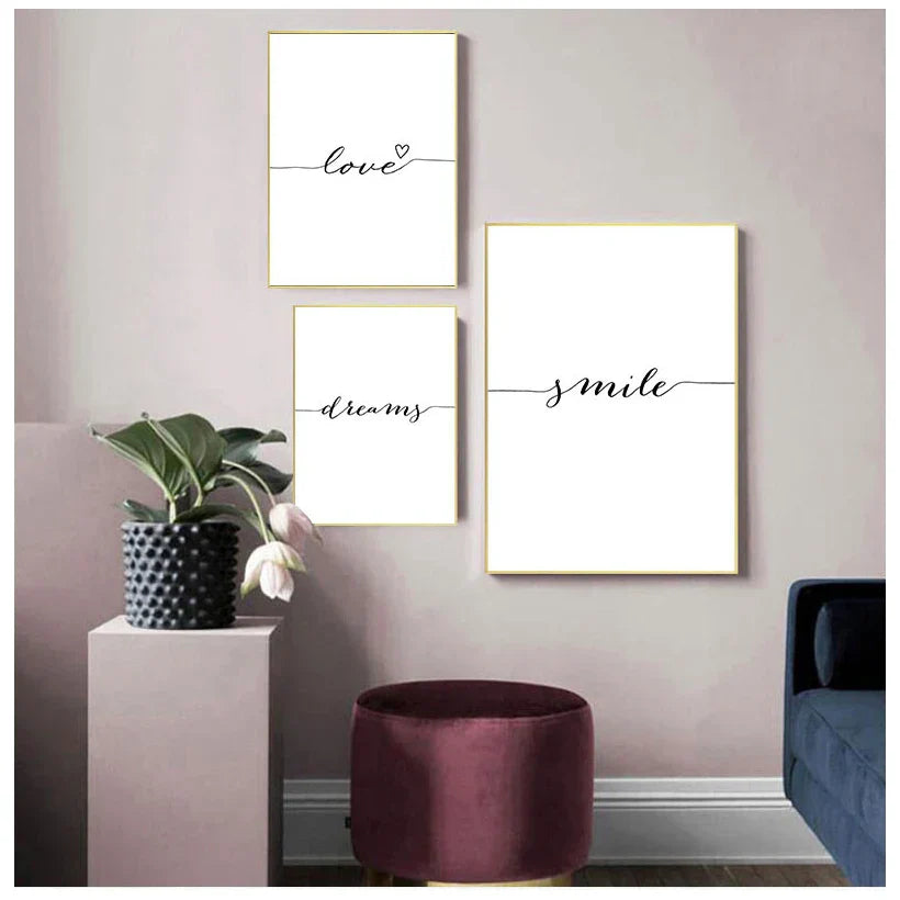 Daily Inspiration Words Wall Art Fine Art Canvas Prints Love Smile Sweet Dreams Quotations Posters Black White Pictures For Living Room Bedroom Art Decor