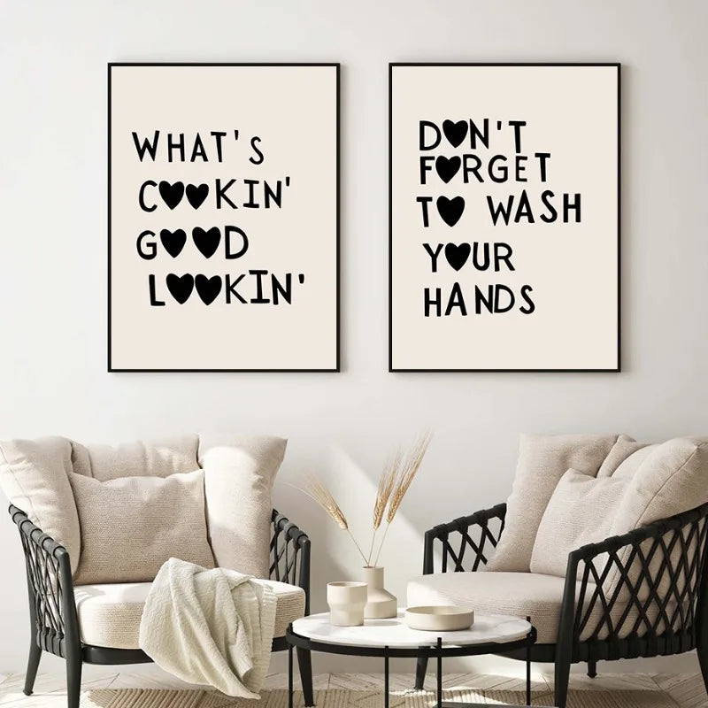 Kitchen Cooking Love Quotes Wall Art Fine Art Canvas Prints Minimalist Modern Typographic Posters Pictures For Kitchen Dining Room Cafe Art Decor