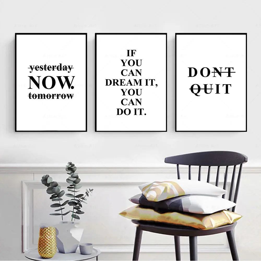 Motivational Words Wall Art Fine Art Canvas Prints Black & White Inspirational Quotations Posters For Living Room Bedroom Study Room Art Decor