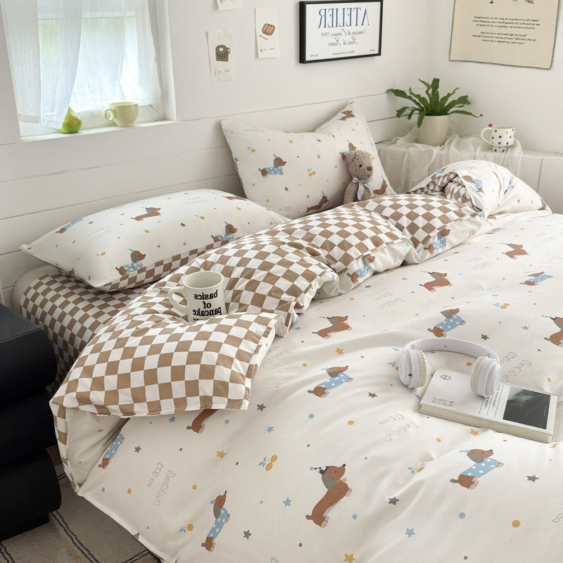 Playful Cartoon Dog-Themed Bedding Set