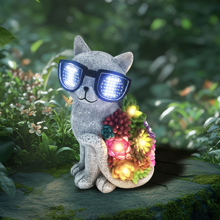 Solar-powered garden gnome sculpture with integrated LED fairy lights and turtle pot