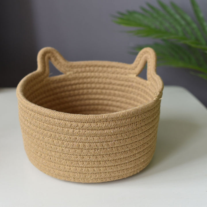 Cat-Eared Woven Storage Basket