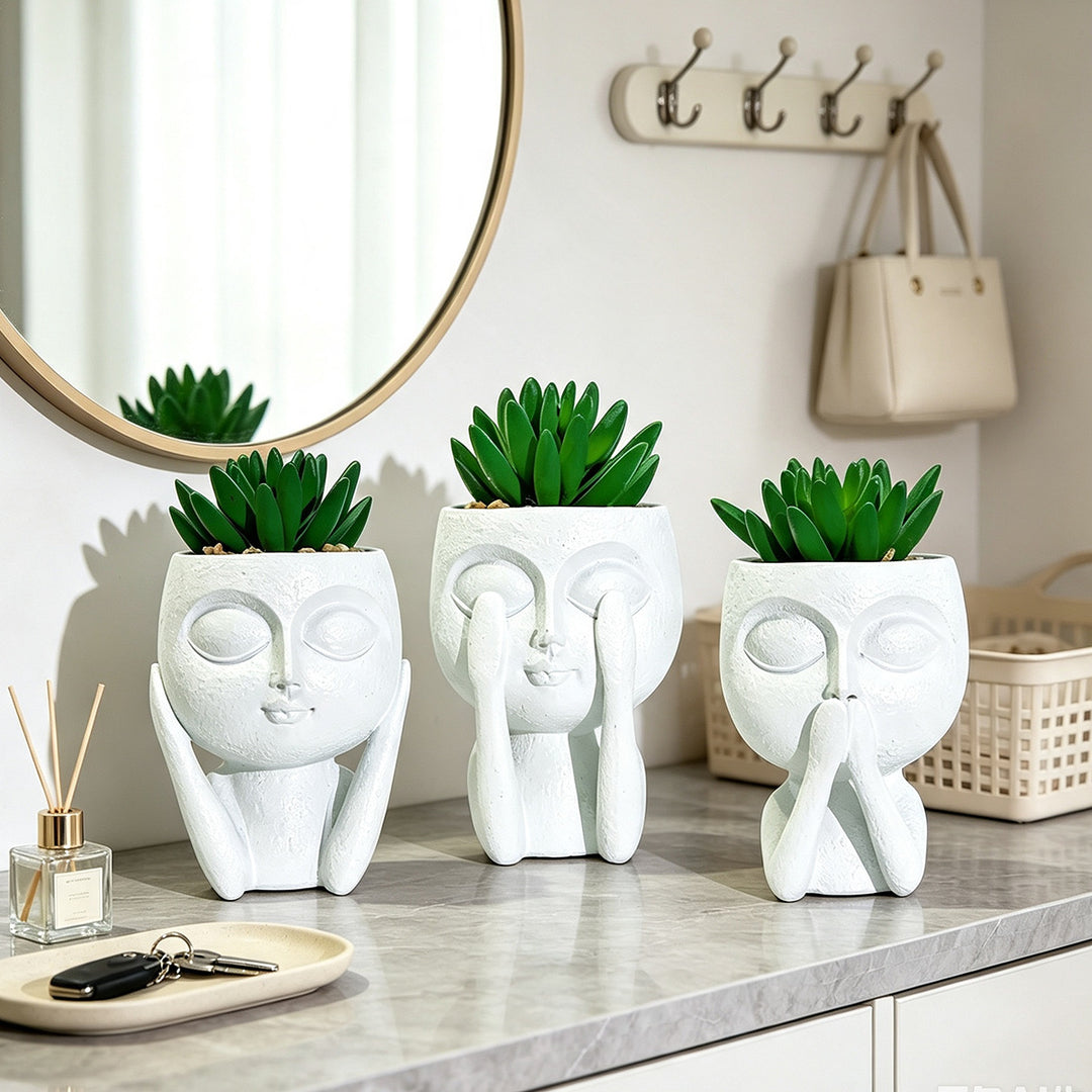 Plant pot with face motif