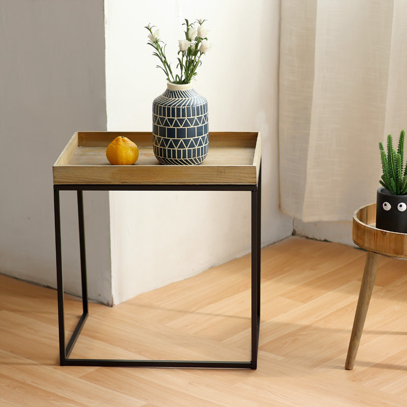 Modern side table with wooden tray