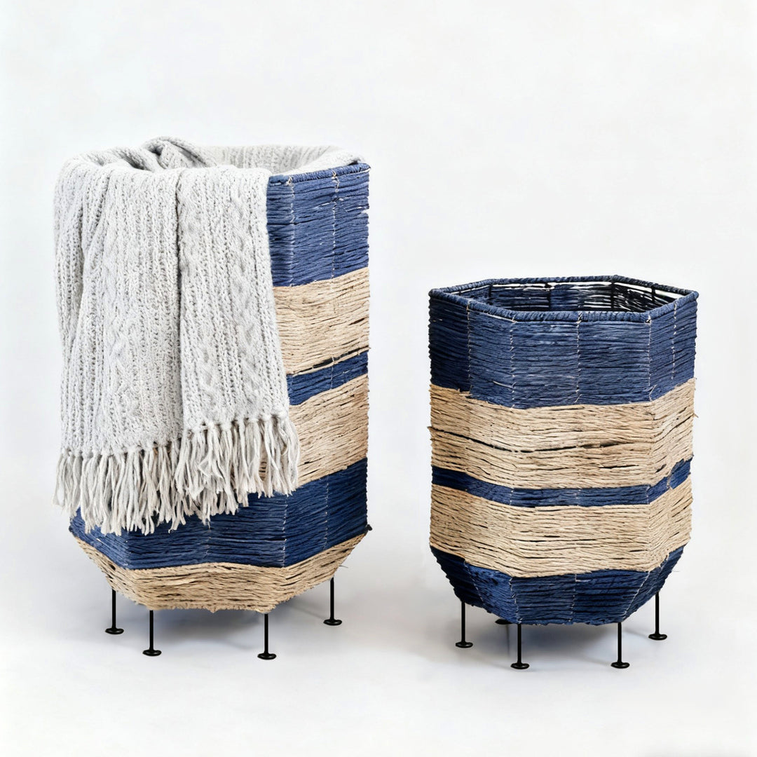 Decorative laundry basket with metal legs