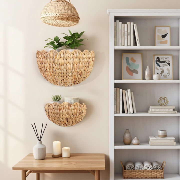 Handwoven decorative basket with wave pattern