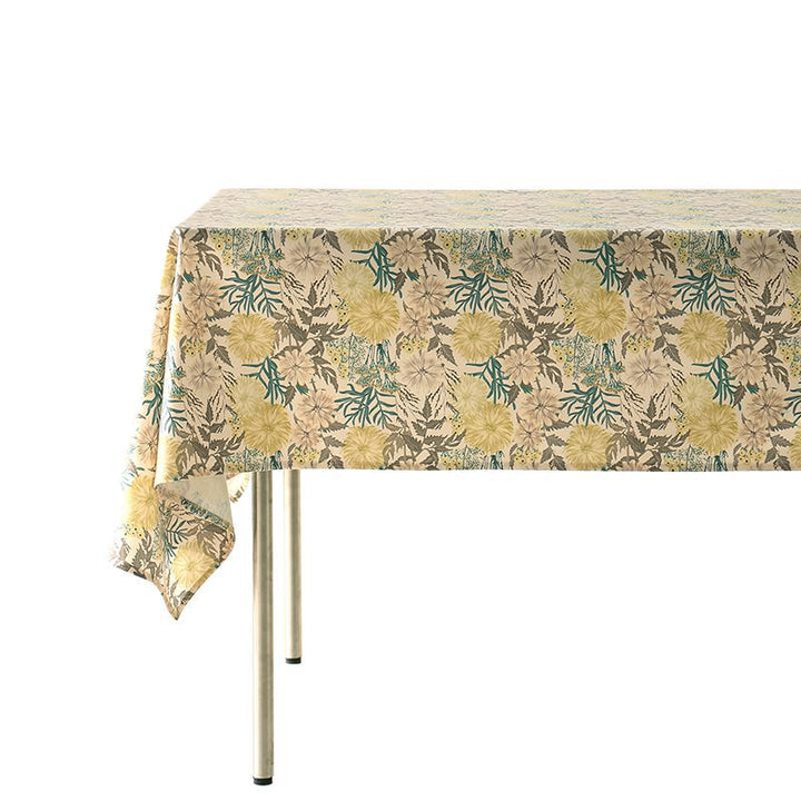 Wipeable tablecloth made of polyester with floral watercolor look and water-repellent coating
