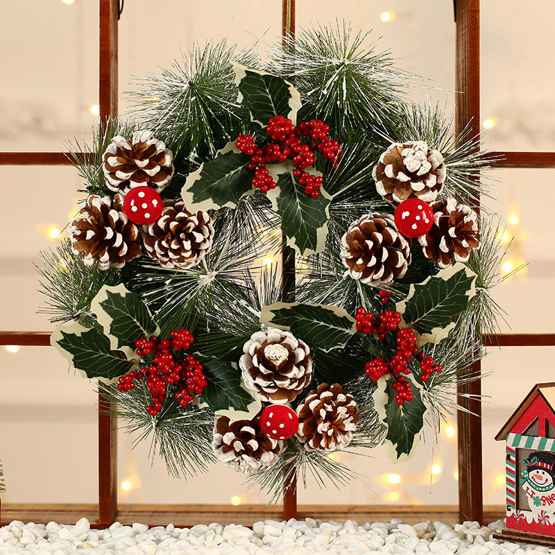 Festive Christmas wreath with pine cones and berries