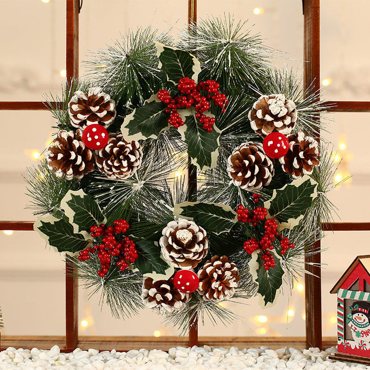 Festive Christmas wreath with pine cones and berries