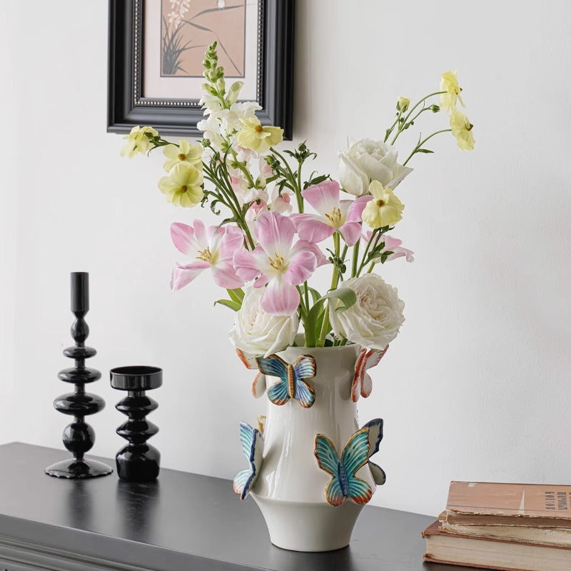 Decorative flower vase with butterflies