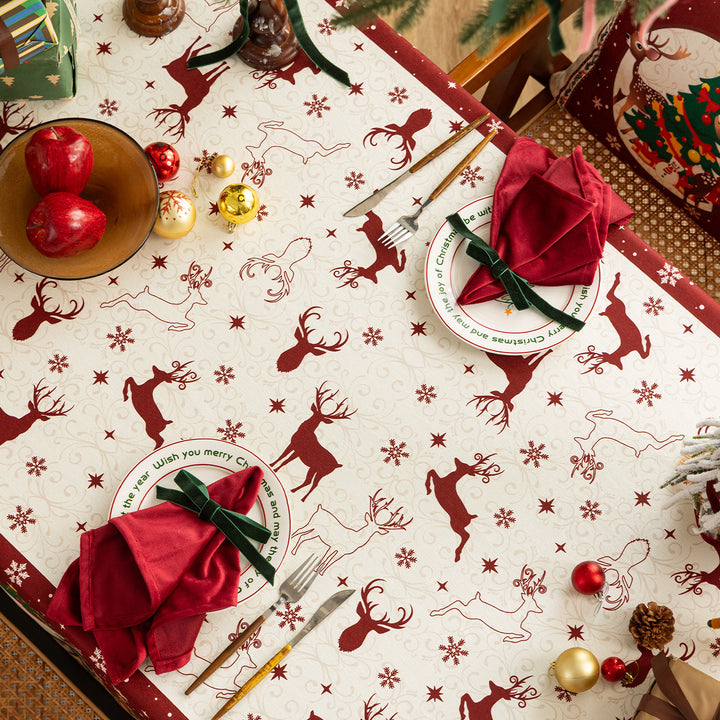 Christmas tablecloth made of cotton blend fabric with water-repellent surface and festive pattern