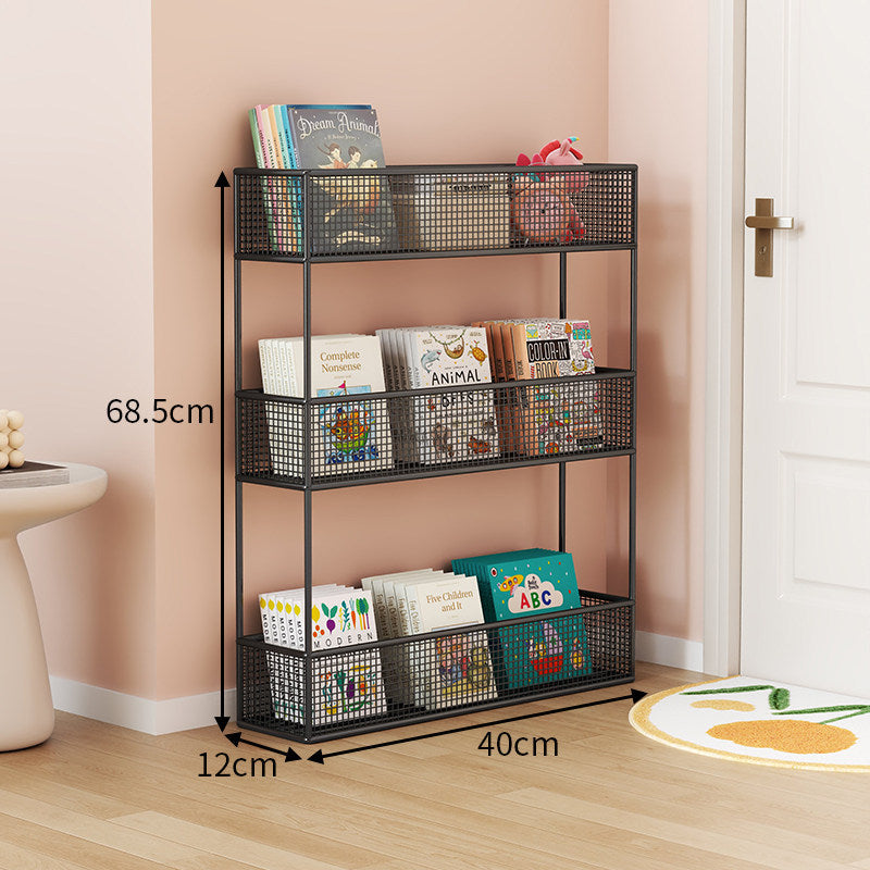 Industrial Metal Mesh Four-Tier Narrow Bookshelf Organizer