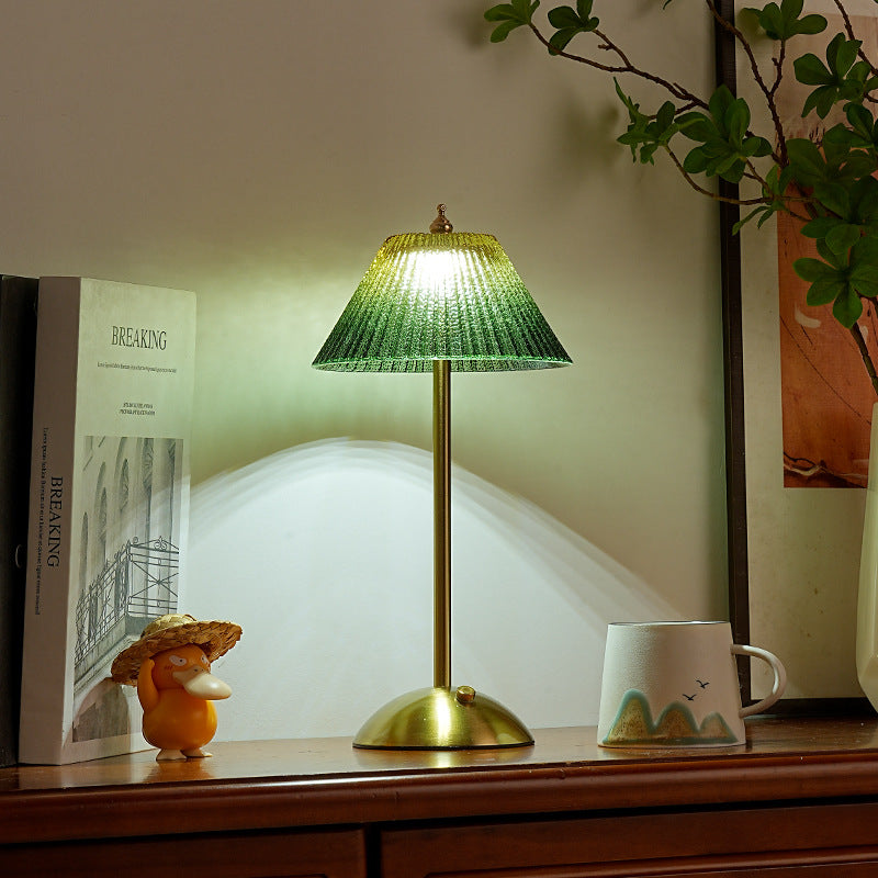 Ribbed glass desk lamp with brushed brass base