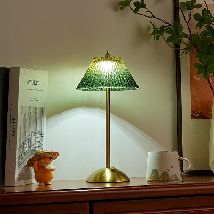 Ribbed glass desk lamp with brushed brass base