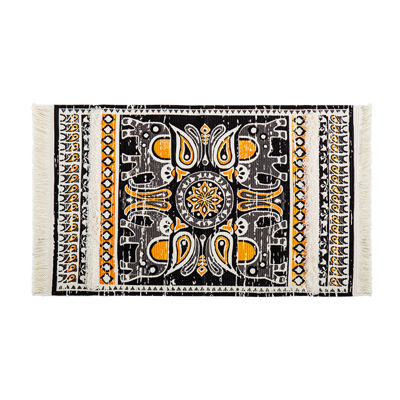 Flat-woven runner rug in ethnic stripe design with hand-fringed edge