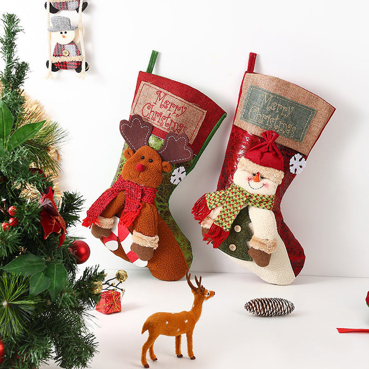 Festive Christmas stocking with loving Santa motifs