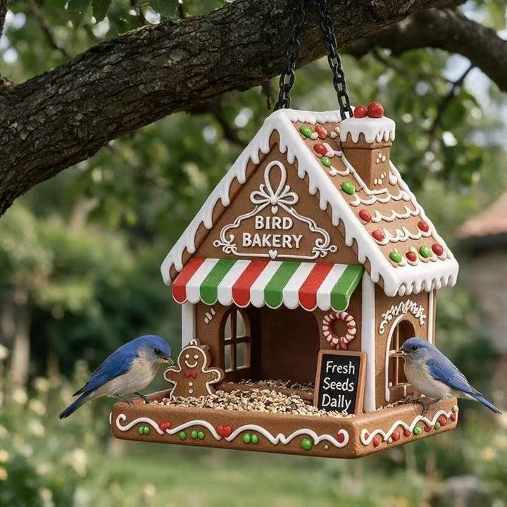 Bird feeder in gingerbread house style