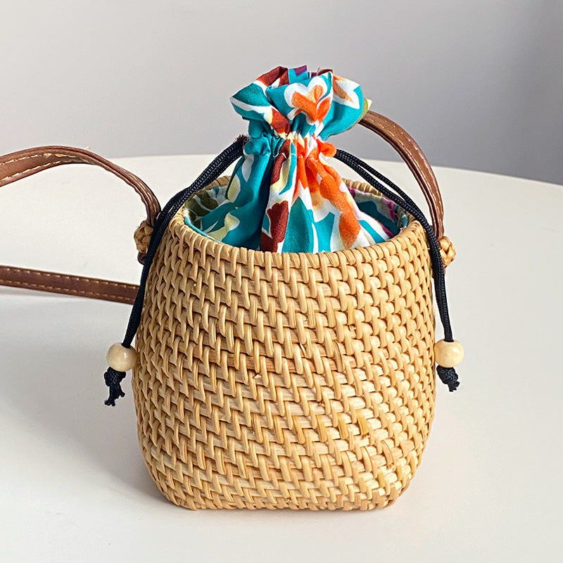 Handwoven basket with leather handle